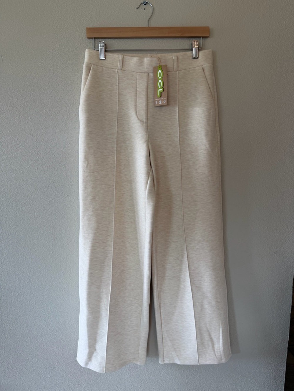 NWT OGL FuzzLuxe High Waist Relaxed Straight Leg Pull On Pant Cream Trousers M - Picture 3 of 8
